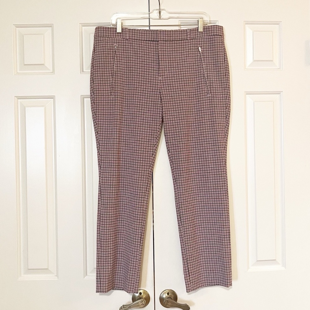 Banana Republic Sloan Fit Plaid Ankle Pants Gray Pink White Black Size 14